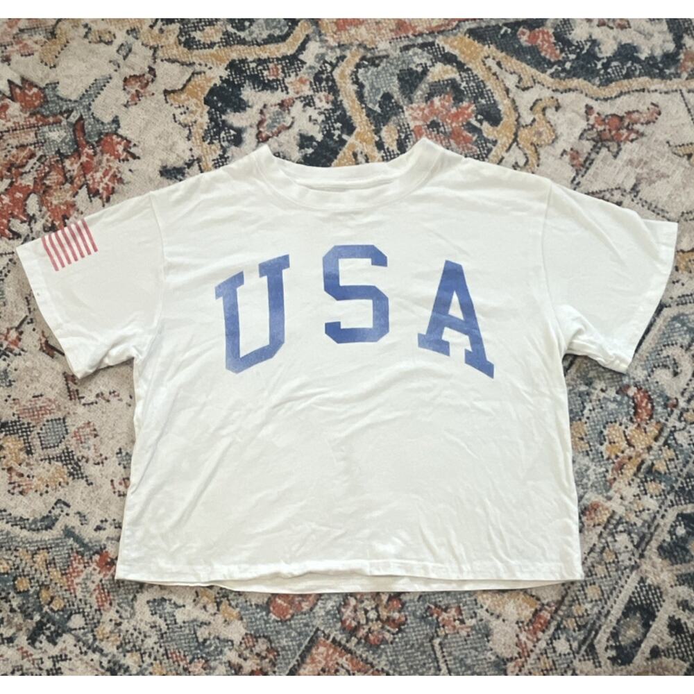 Mighty Fine USA Graphic Print Logo Knit Cotton Crew Neck Short Sleeve Tee M